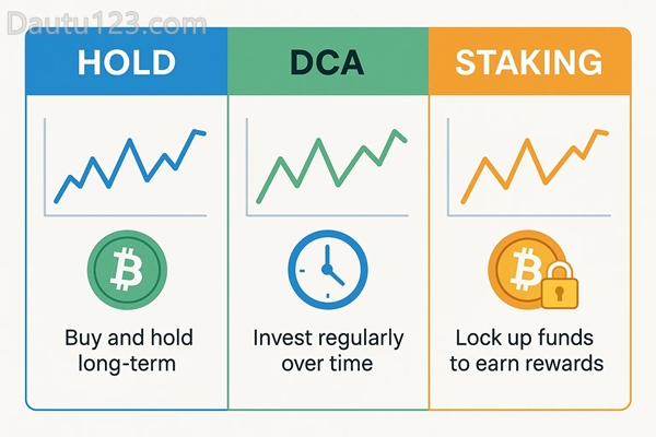 So sánh chi tiết giữa các chiến lược HOLD – DCA – staking